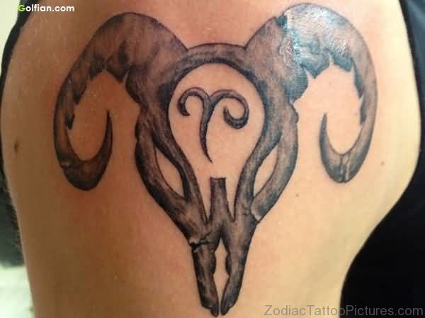 Zodiac Aries Tribal Sign Tattoo On Shoulder