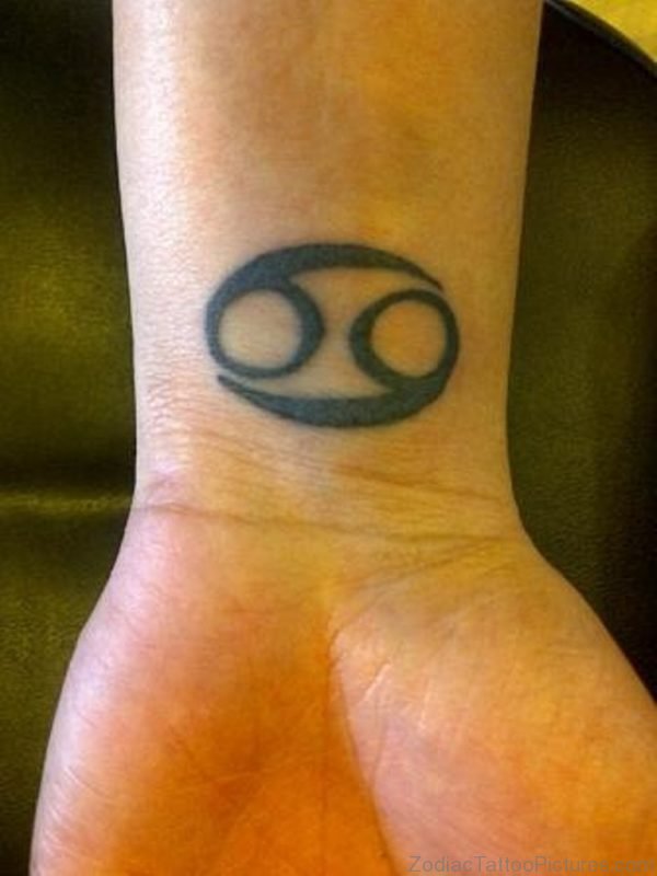 Zodiac Black Cancer Symbol Tattoo On Wrist