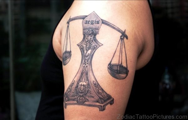 Zodiac Libra Tattoo On Back Shoulder 