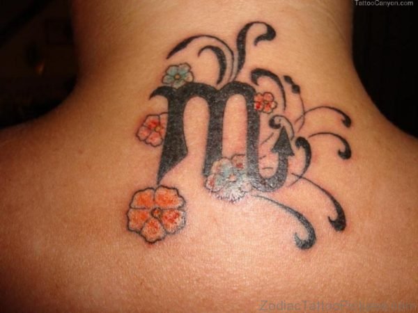 Zodiac Scorpio And Flowers Tattoo