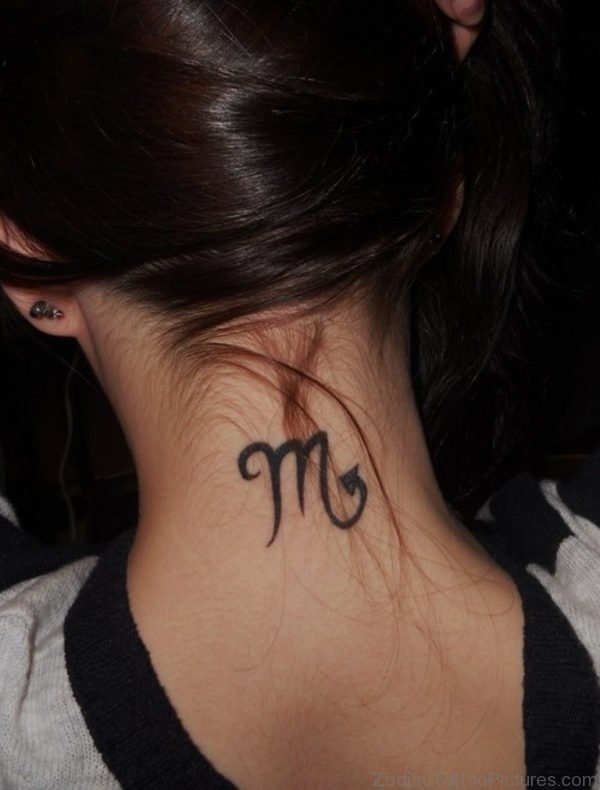 Zodiac Symbol Tattoo On Nape