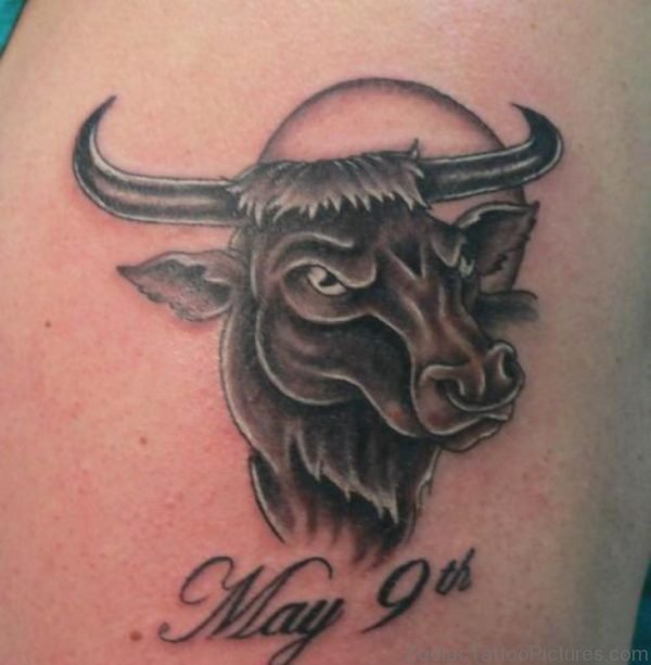 Zodiac Taurus Bull Tattoo On Back Shoulder