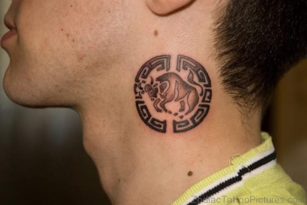 Zodiac Taurus Circle Tattoo On Neck